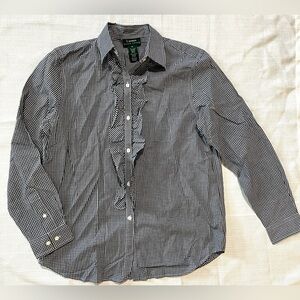 Lauren Ralph Lauren Black and White Gingham Ruffle Shirt Size Medium